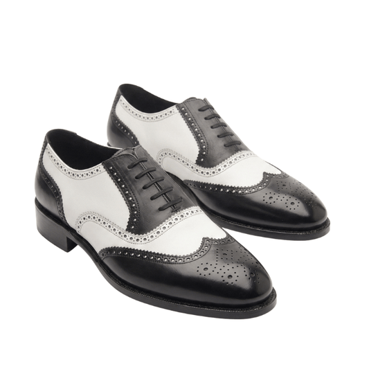 Black & White Leather Wingtip Brogue Shoes for Men