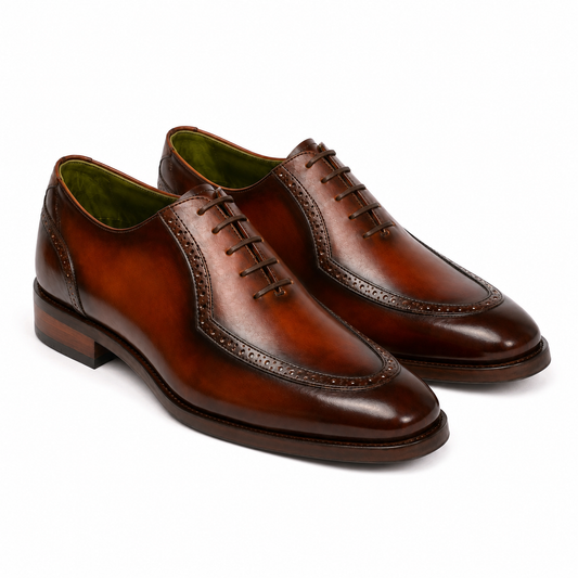 Brown Apron Toe Wholecut Oxford Shoes