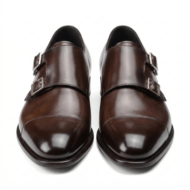 Brown double monk strap shoes for men premium leather formal dress shoes elegant classic footwear