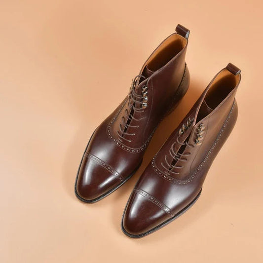 Brown leather Barletta lace-up brogue Oxford boots for men with classic brogue detailing