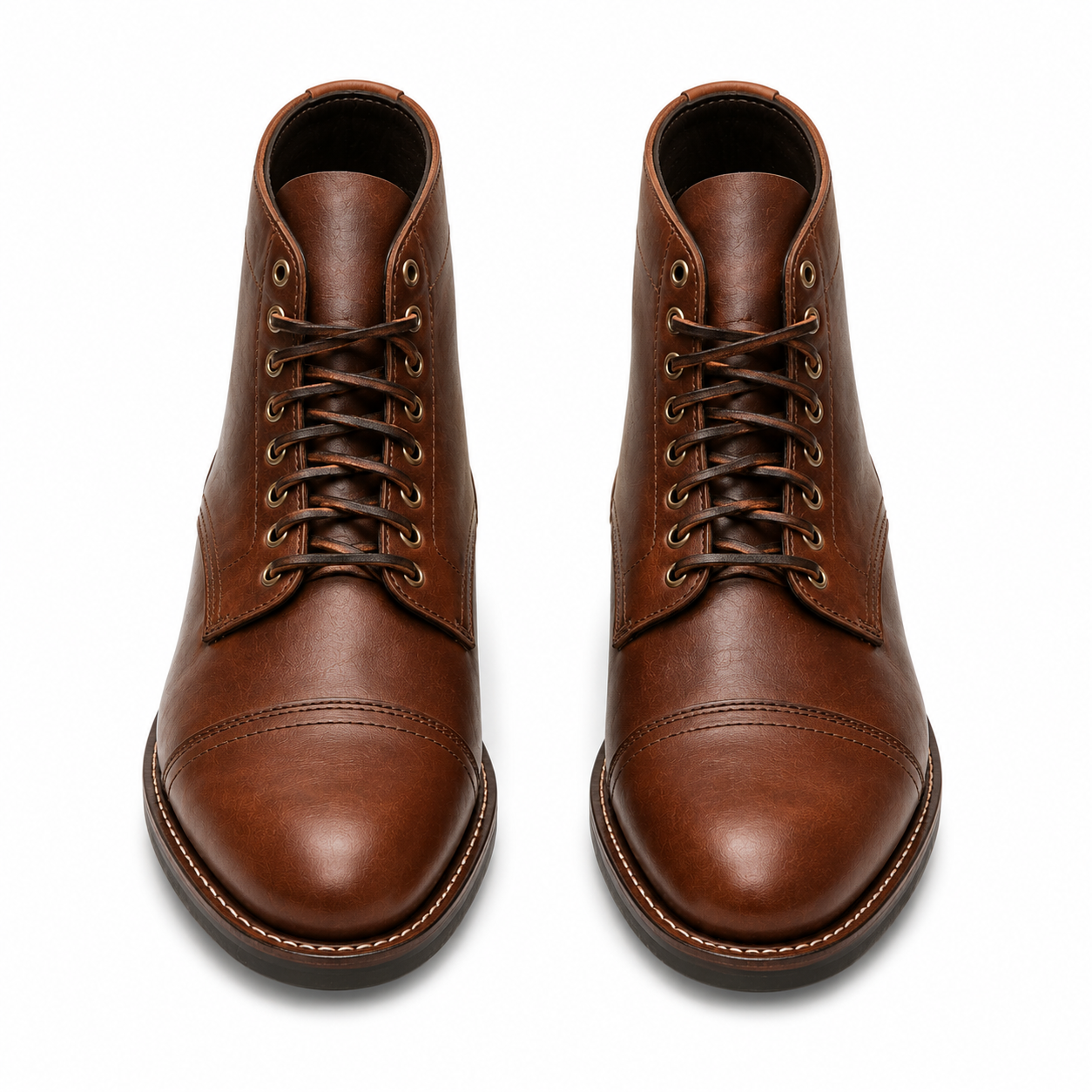 Front view of brown leather lace-up ankle boots for men
