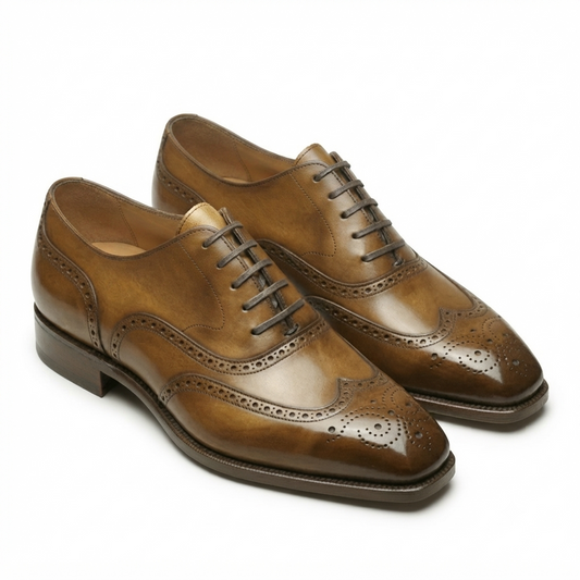 Brown Leather Cedara Brogue Wingtip Oxfords - Formal Shoes
