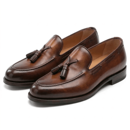 Brown Leather Tassel Loafers for Men