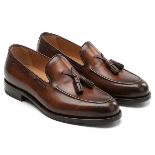 Brown Leather Tassel Loafers for Men