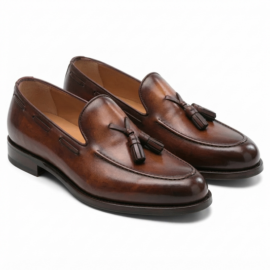 Brown Leather Tassel Loafers for Men