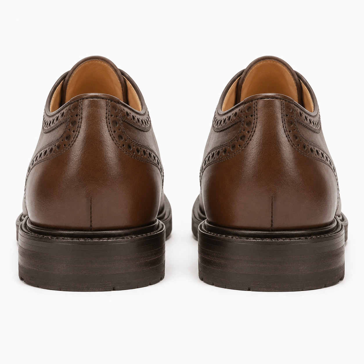 Rear view of brown leather Derby shoes for men