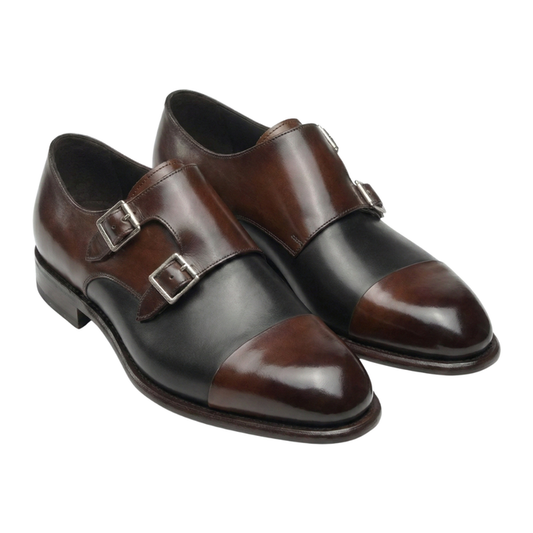 Brown & Black Dual Tone Monk Strap Leather Shoes