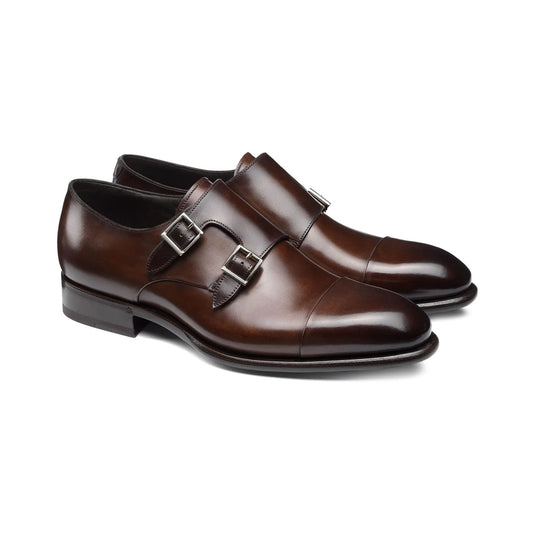 Brown leather monk strap formal shoes for men