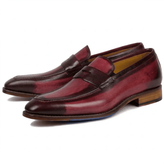 Burgundy Hand-Burnished Leather Penny Loafers