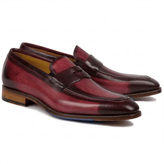 Burgundy Hand-Burnished Leather Penny Loafers
