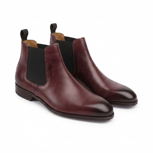 Burgundy Leather Chelsea Boots for Men