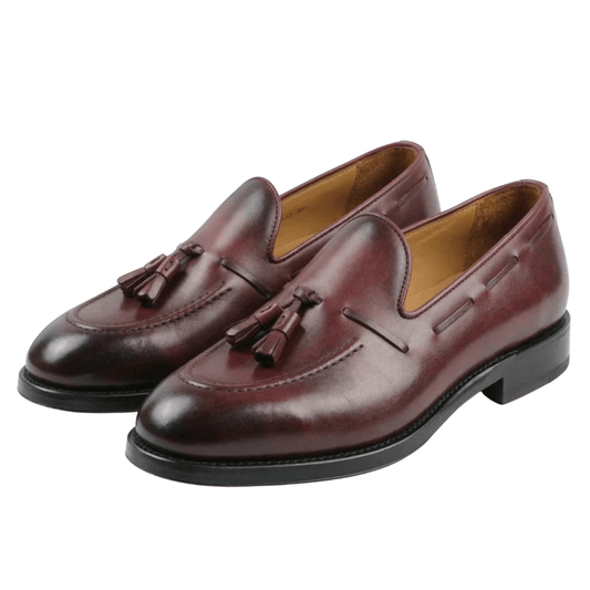 Burgundy Leather Tassel Loafers for Men