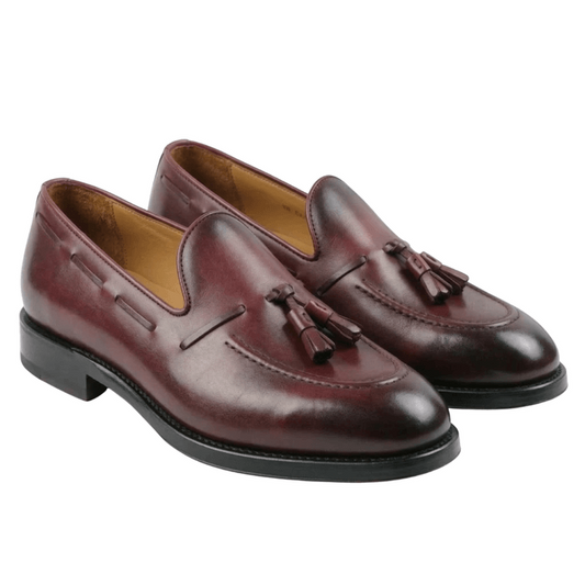 Burgundy Leather Tassel Loafers for Men