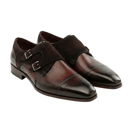 Burnished Brown Double Monk Strap Leather Shoes