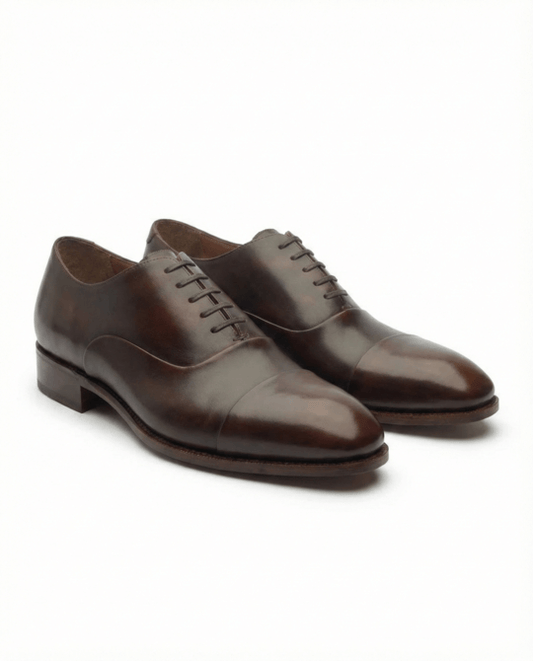 Burnished Brown Leather Cap Toe Oxford for Men
