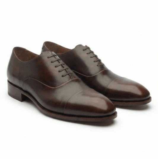 Burnished Brown Leather Cap Toe Oxford for Men