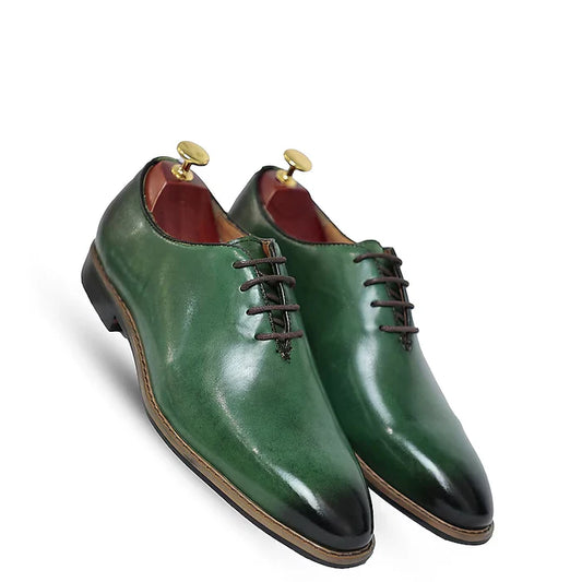 Polished Walnut Handmade Leather Lace-Up Oxford Shoes – Front View