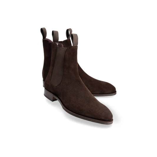 Cocoa brown Chelsea leather boots for men – front view