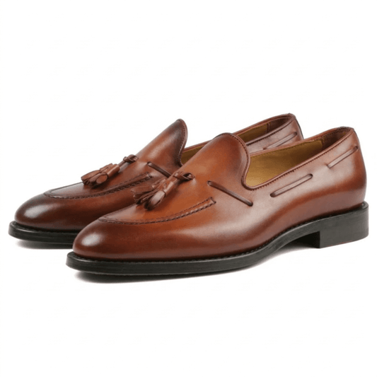 Cognac Leather Tassel Loafers