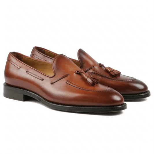 Cognac Leather Tassel Loafers