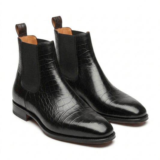 Croc Print Leather & Suede Seville Slip On Chelsea Boots in different color