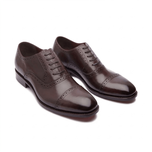 Dark Brown Brogue Cap-Toe Oxford Shoes for Men