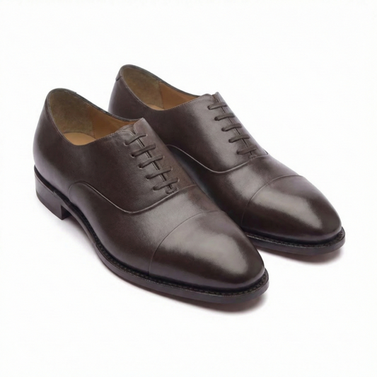 Dark Brown Leather Cap Toe Oxford for Men