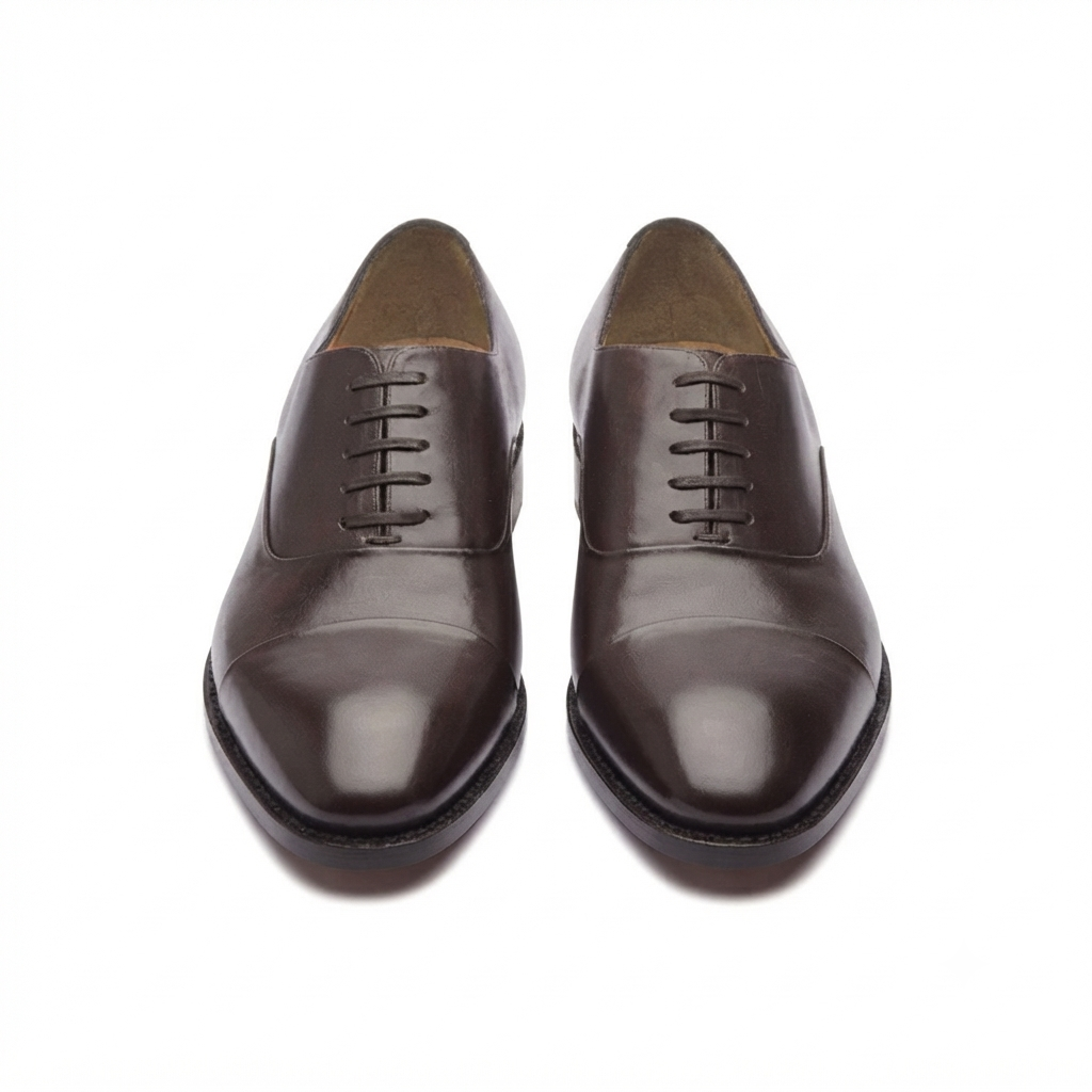 Front view of brown leather Oxford shoes