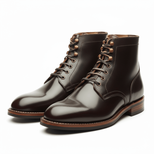 Dark Brown Leather Lace-Up Dress Boots for Men