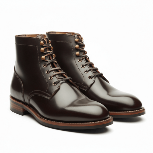 Dark Brown Leather Lace-Up Dress Boots for Men