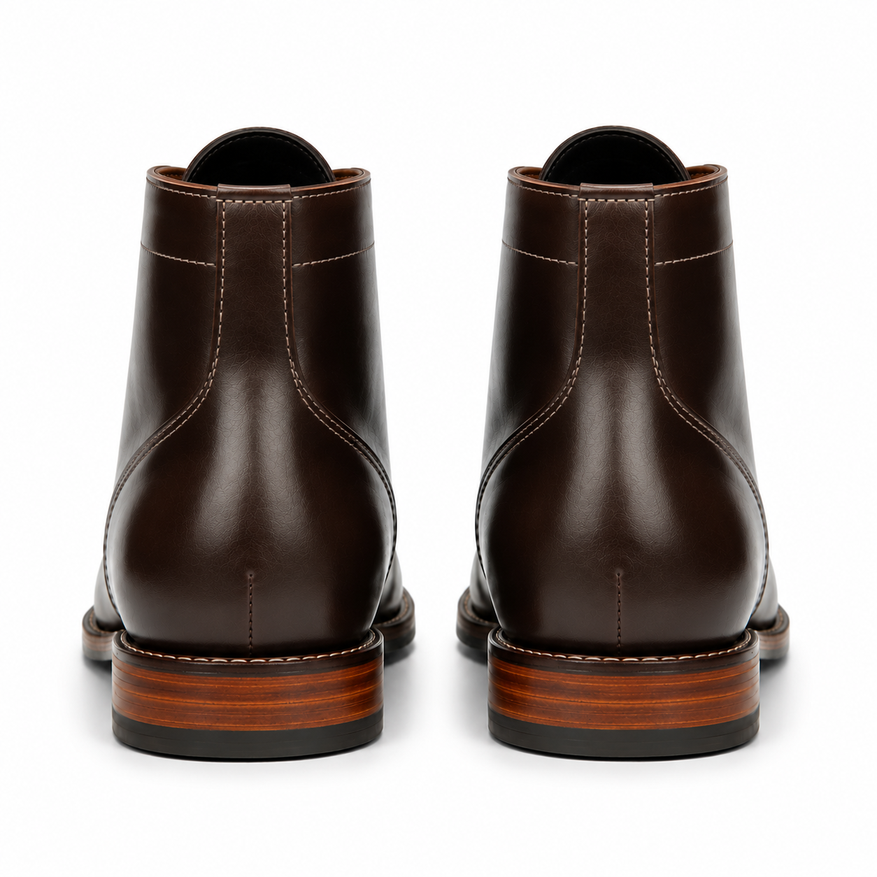 Back view of dark brown leather men’s ankle boots
