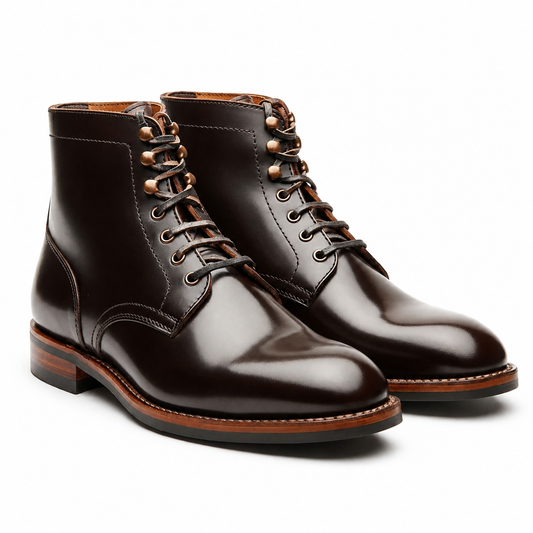 Dark Brown Leather Lace-Up Dress Boots for Men
