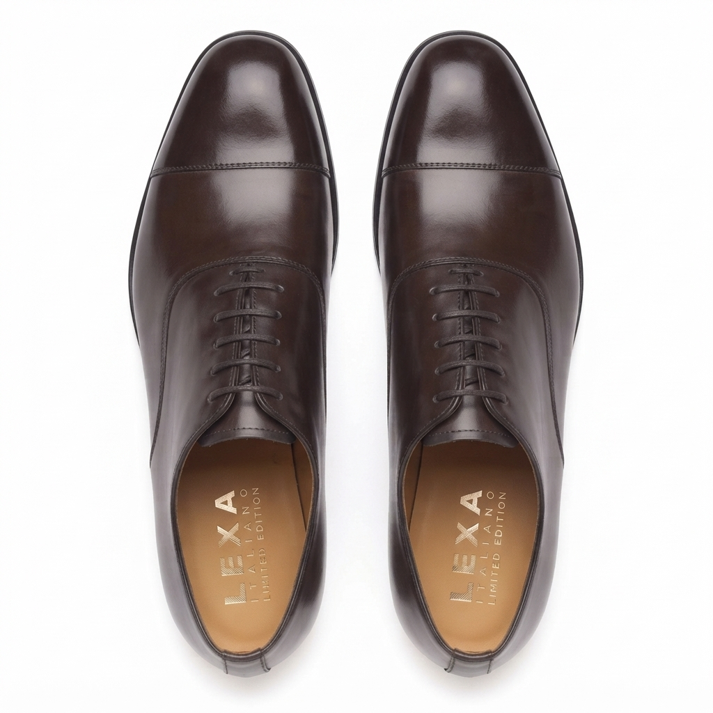 Top view of dark brown leather Derby shoes for men