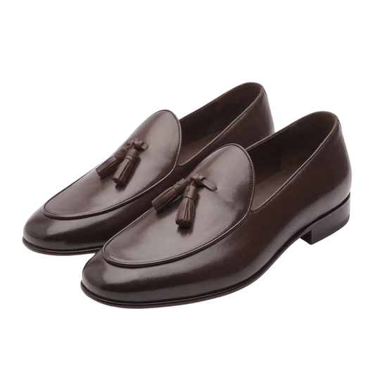 Dark Brown Leather Tassel Loafers for Men