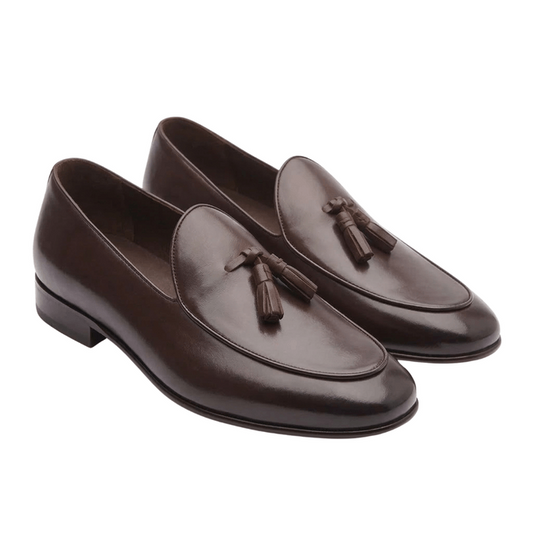 Dark Brown Leather Tassel Loafers for Men