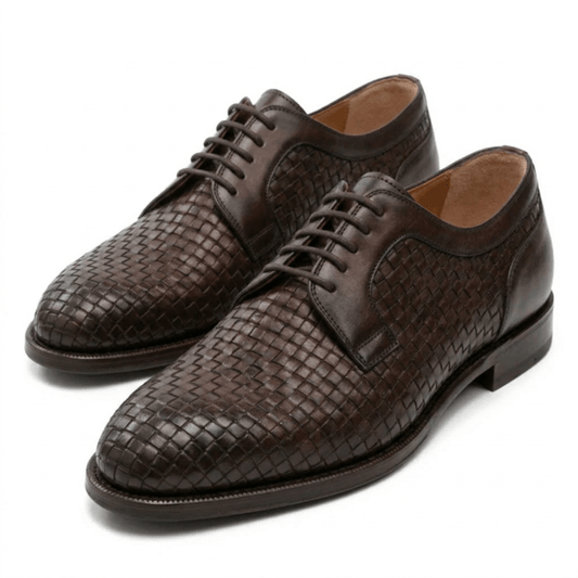 Dark Brown Woven Derby Shoes for Men
