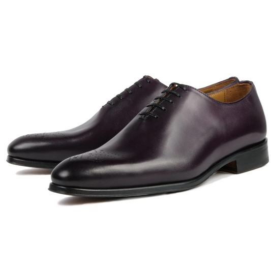 menβs wholecut brogue shoes in eggplant leather