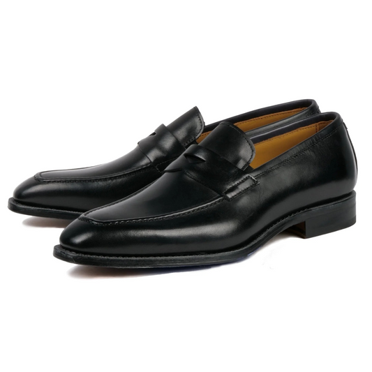 Hampton black penny loafers for men β front view