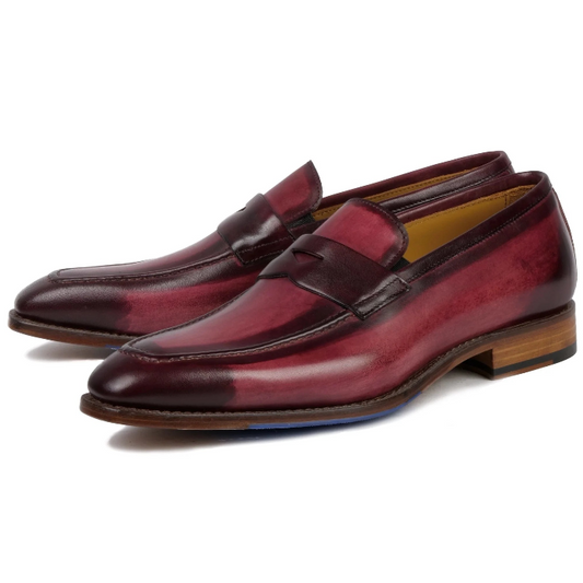 menβs penny loafer shoes in oxblood leather