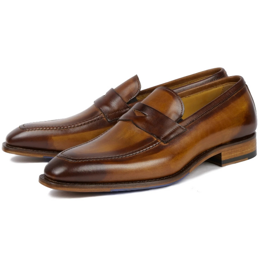 Hampton Tan Patina penny loafers for men β front view