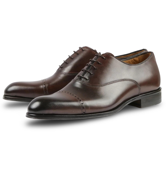 Brown cap toe Oxford shoes for men with classic formal finish by LexaItaliano