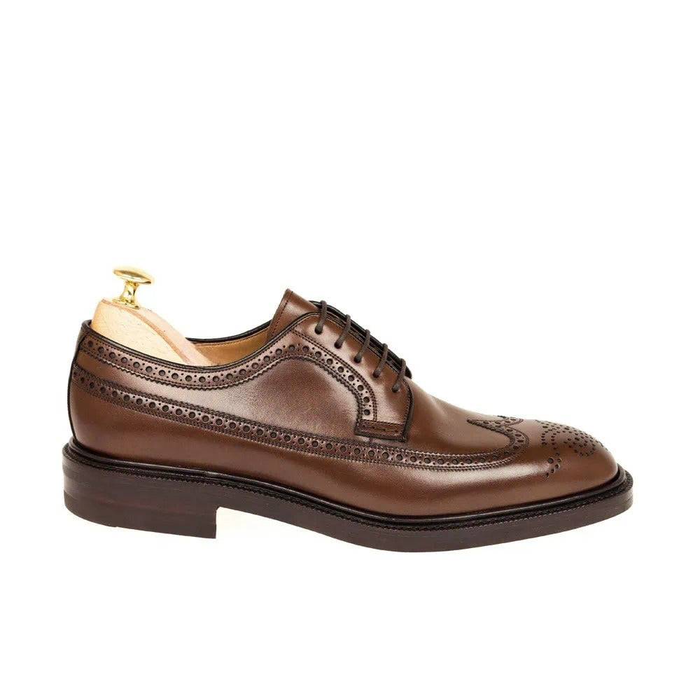Side view of brown Vegano longwing Blucher shoes for office and formal wear