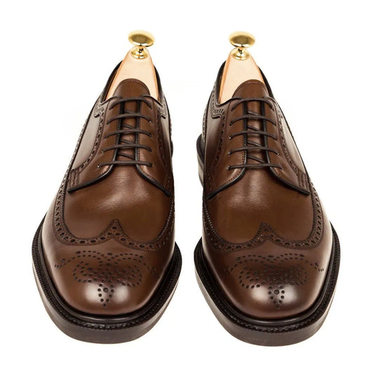 Brown longwing Blucher shoes for men in premium Vegano leather by LexaItaliano