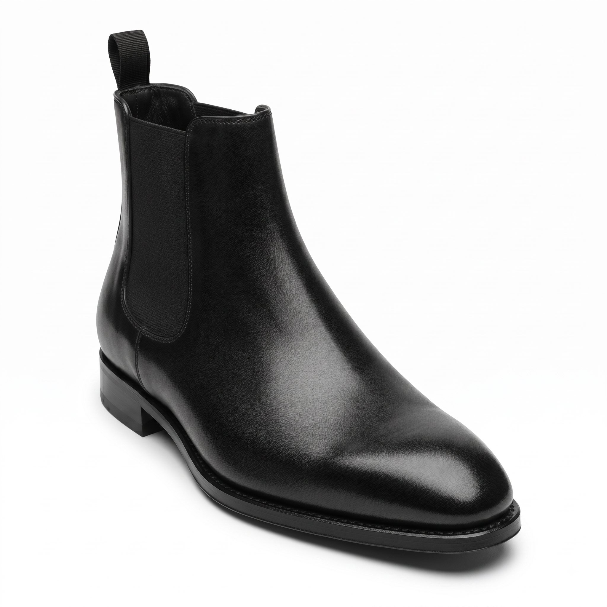 Black leather Chelsea boots side view
