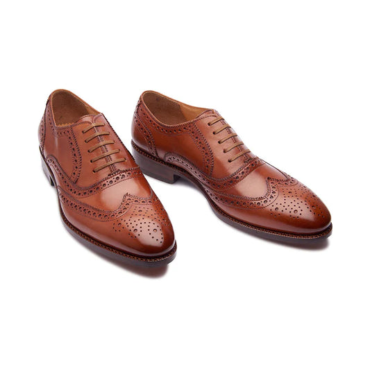 Hand-welted black full brogue Oxford shoes for men – side profile