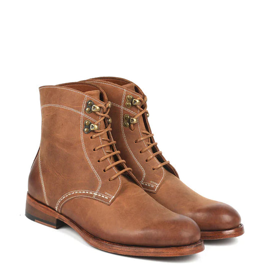 Men’s suede handmade lace-up leather ankle boots – front view