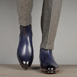 Stylish blue Chelsea boots for men with sleek slip-on ankle boot design