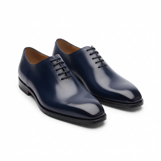 Navy Blue Leather Oxford Shoes for Men