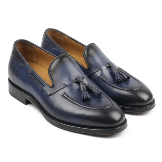 Navy Blue Leather Tassel Loafers for Men