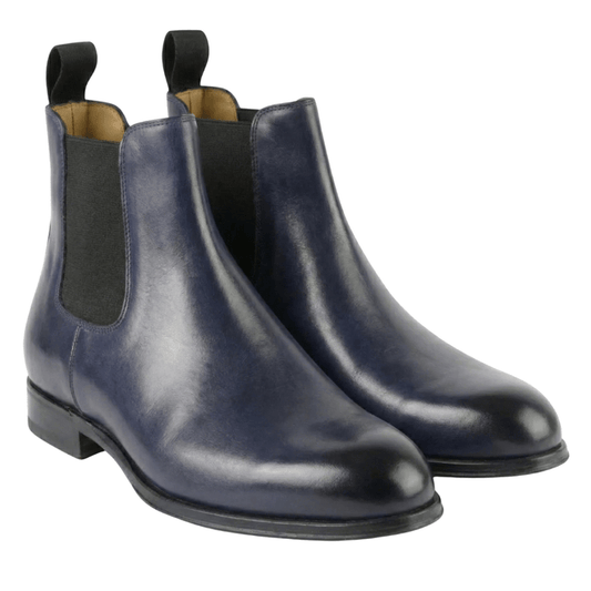 Navy Leather Chelsea Boots for Men